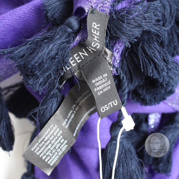 Eileen Fisher Violet Wrap Tassels Scarf Shawl Shimmer Wool Edges 80in NWT NOS OS - Picture 8 of 9